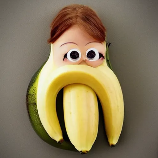 Image similar to a banana shaped like emma stone, dark humor, dalle 2 reference