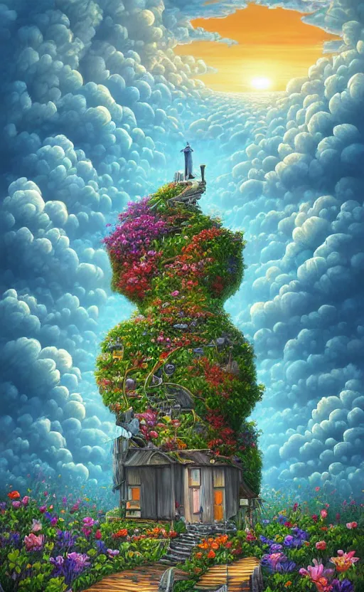 Prompt: by by jacek yerka and cyril rolando, flowers the sky by jacek yerka