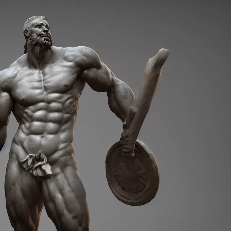 Image similar to Beautiful HD render of a muscular Greek Marble statue, octane, unity engine, soft lighting shadows, dark background