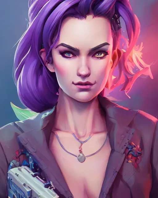 Image similar to beautiful female purple hair tattoo symmetrical face eyes twitch streamer full length fantasy art apex fortnite Video game icon, 2d game art gta5 cover , official fanart behance hd artstation by Jesper Ejsing, by RHADS, Makoto Shinkai and Lois van baarle, ilya kuvshinov, rossdraws