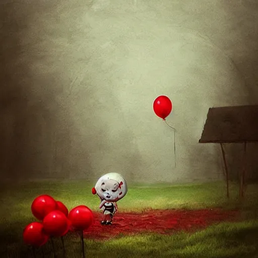 Image similar to grunge cartoon landscape sketch of bilie eilish with a wide smile and a red balloon by - michal karcz, loony toons style, pennywise style, horror theme, detailed, elegant, intricate