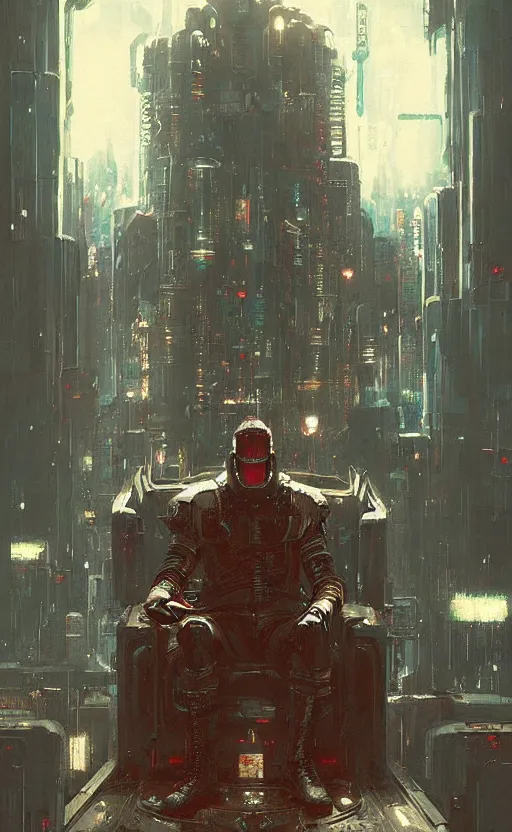 Image similar to « beautiful comic style painting of cyberpunk king on the throne by greg rutkowski, very detailed »