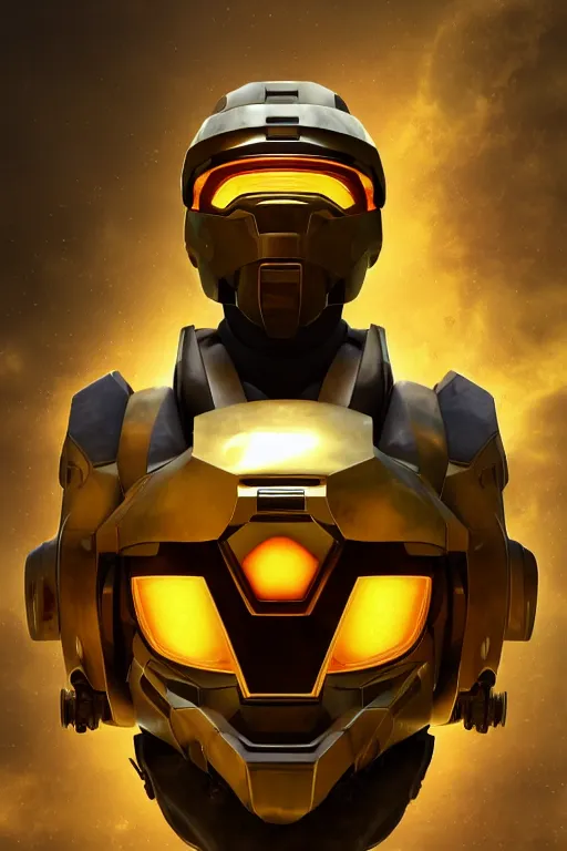 Image similar to robot ninja mask helmet halo master chief radiating a glowing aura global illumination ray tracing hdr fanart arstation by ian pesty and katarzyna da „ bek - chmiel