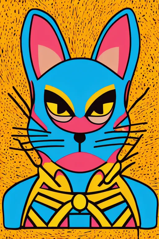 Image similar to Portrait of a cat as a Mexican wrestler in a mask, sticker, colorful, illustration, highly detailed, simple, smooth and clean vector curves, no jagged lines, vector art, smooth