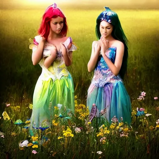 Image similar to photo of beautiful fairies in a heavenly meadow