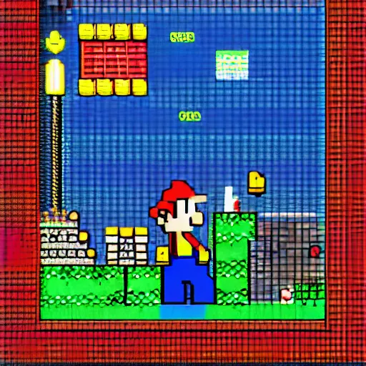 Prompt: a super mario video game in space, 8 bit pixel look