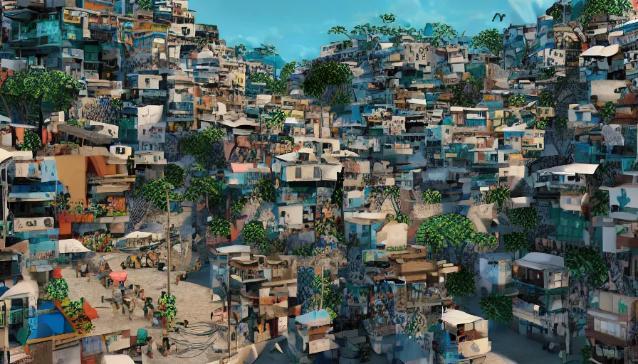 Prompt: favelas in rio, beautiful brazilian women, music, dancing, locals, nightlife, hustlers and street - walkers, beach, ocean, fun, octane render, unreal 5, 8 k digital art, highly detailed, in the style of boondocks