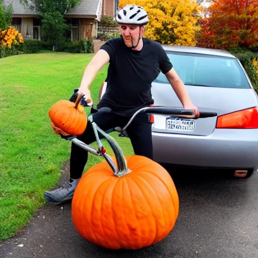 Image similar to a pumpkin being inflated with a bike pump