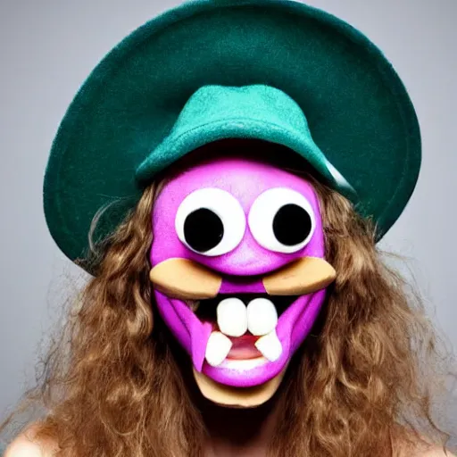 Prompt: alive hat with face eyes mouth and teeth on head, funny professional photo