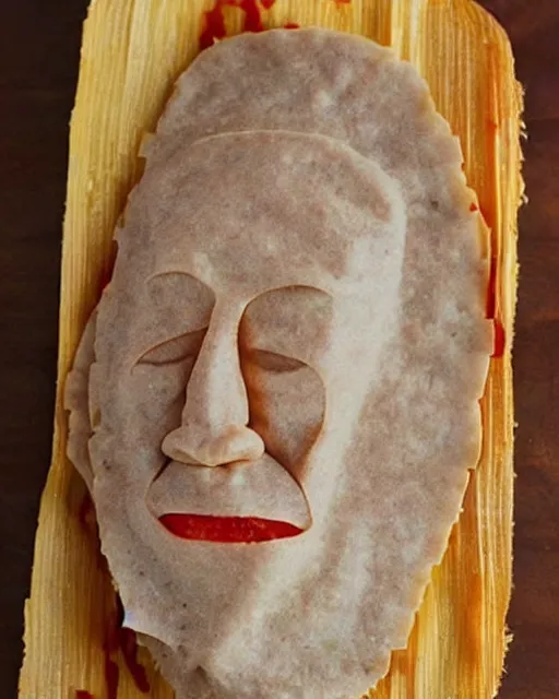 Image similar to tom hanks as a tamale, human face made out of a tamale