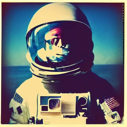 Image similar to polaroid of a dream astronaut double exposure sea high contrast