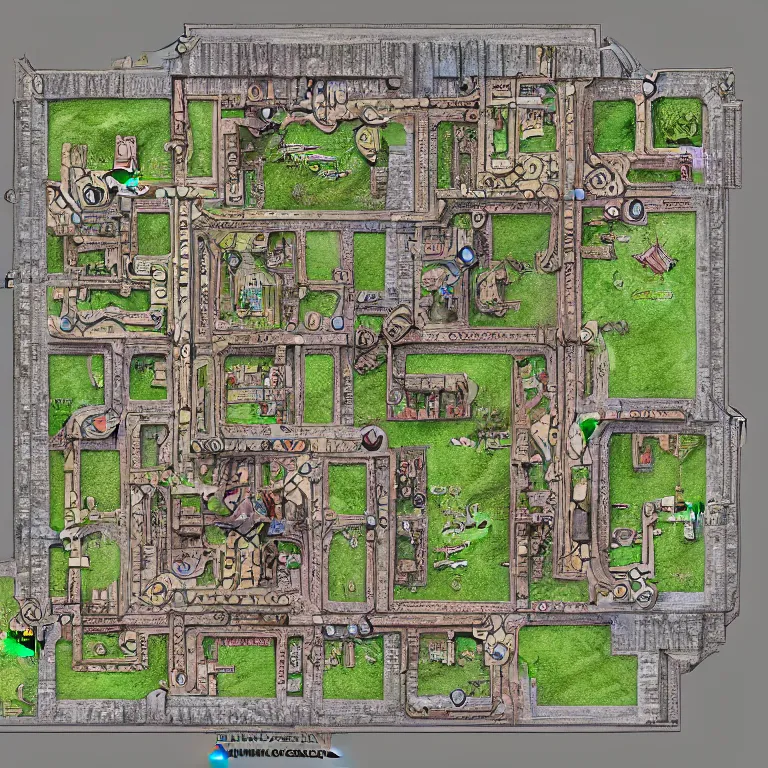 Image similar to full - color fantasy floor plan map of a dungeon, by james gurney, trending on artstation