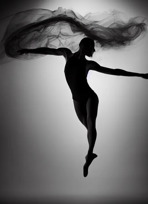 Image similar to a Photorealistic dramatic hyperrealistic render of a glamorous beautiful Female smoke dancer by Ken Brower and Deborah Ory of NYC Dance project,Lois Greenfield,Flowing cloth and smoke,Beautiful dynamic dramatic dark moody lighting,volumetric,shadows,cinematic atmosphere,Octane render,8K