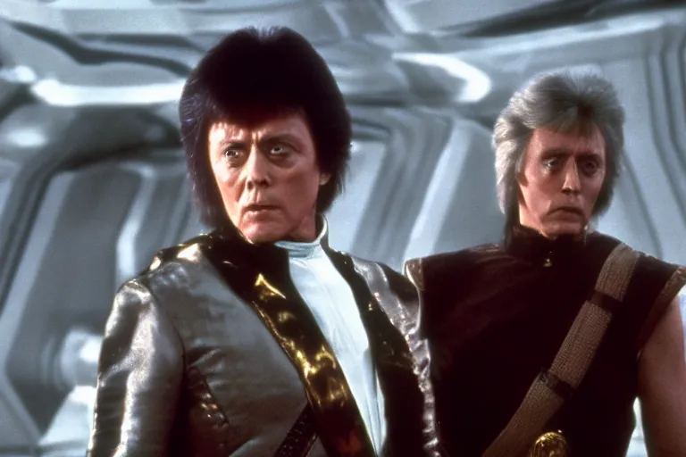 Prompt: film still of Christopher Walken as Khan Noonien Singh in The Wrath of Khan, 4k