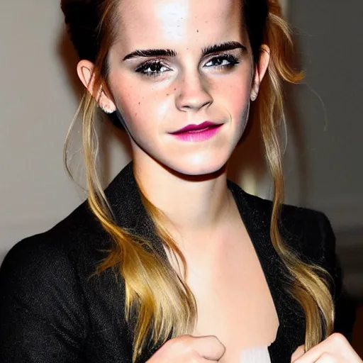 Prompt: emma watson a melanchonic photo of a beautiful young woman with cotton candy hair. with a little bit of gold and white