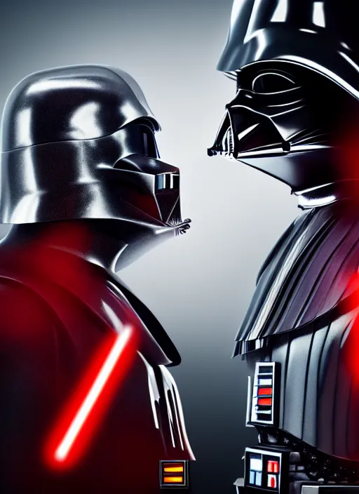 Prompt: Film poster, Darth Vader VS RoboCop, faces look at each other, detailed and realistic, 4k, filmic render