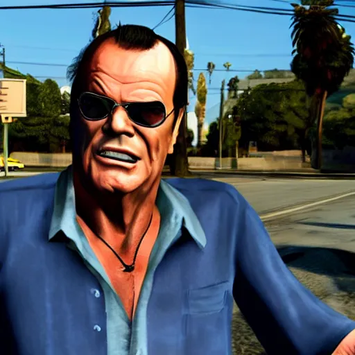 Prompt: jack nicholson in the style of gta 5