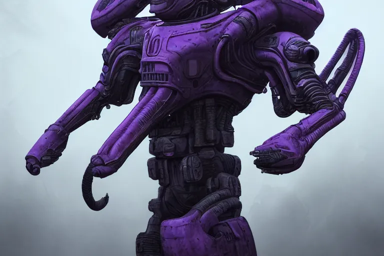 Image similar to alien military armored soldier, purple, futuristic, apocalyptic, by jon aaron kambeitz, katsuhiro otomo, heng z, concept art, insanely detailed, raytracing, octane, unreal engine, trending on artstation