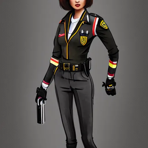 Prompt: concept art, elegant, smooth, artstation, portrait, traffic police woman, latina, full body