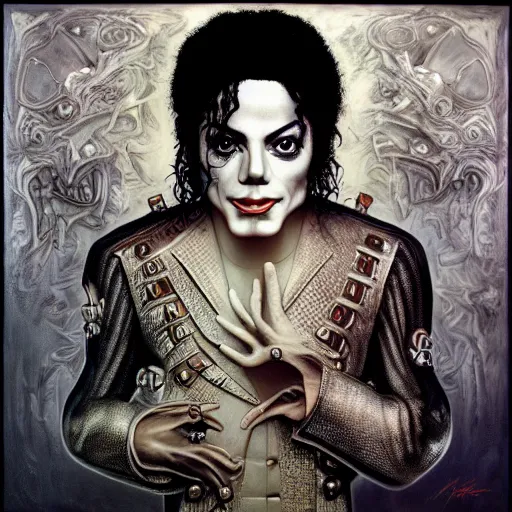 Image similar to dangerous, michael jackson, album cover art, by mark ryden, by hr giger, hd, hyper detailed, 4 k