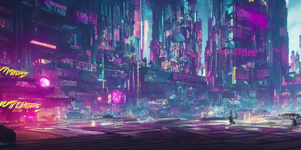 Prompt: DMT city, cyberpunk 2077 style concept art