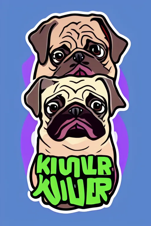 Image similar to Pug as a evil killer, sticker, colorful, illustration, highly detailed, simple, smooth and clean vector curves, no jagged lines, vector art, smooth