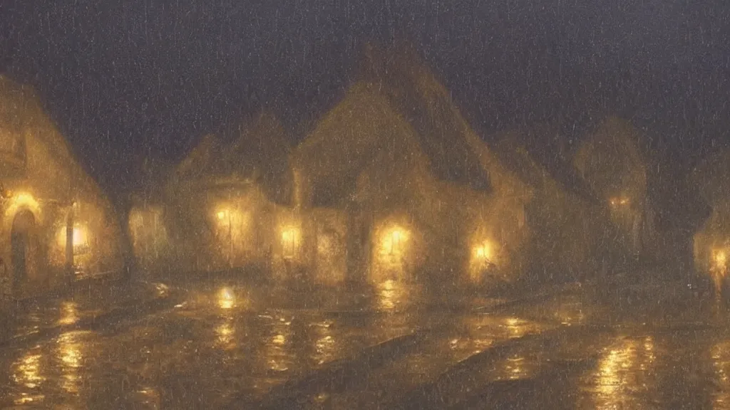 Prompt: tristram, village,rain,night, diablo,