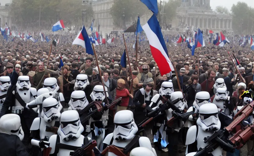 Prompt: liberty leading the people, french revolution, jedi, ewoks, stormtroopers