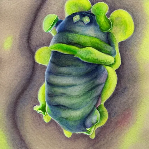 Prompt: tardigrade painting, soft lighting, dappled light, watercolor and colored pencil, vegetarian