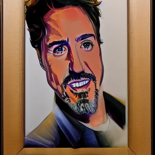 Image similar to portrait of justin trudeau or robert downey junior by greg ruthkowski