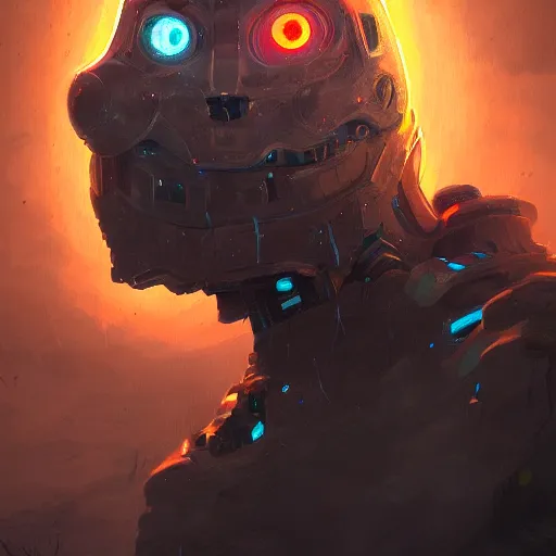 Prompt: detailed portrait of a robot with glowing eyes, by anato finnstark, trending on conceptartworld, 4 k, insane detail, very sharp, nightmarescape hdr unreal engine digital illustration