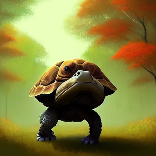 Prompt: Goro Fujita a portrait tortoise walking through the forest, painting by Goro Fujita, sharp focus, highly detailed, ArtStation