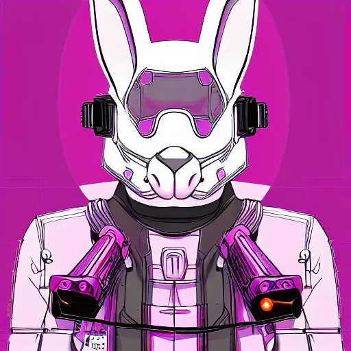 Image similar to cyberpunk pink easter bunny as the leader of a futuristic communist nation, cybernetics, sharp lines, digital, artstation, colored in