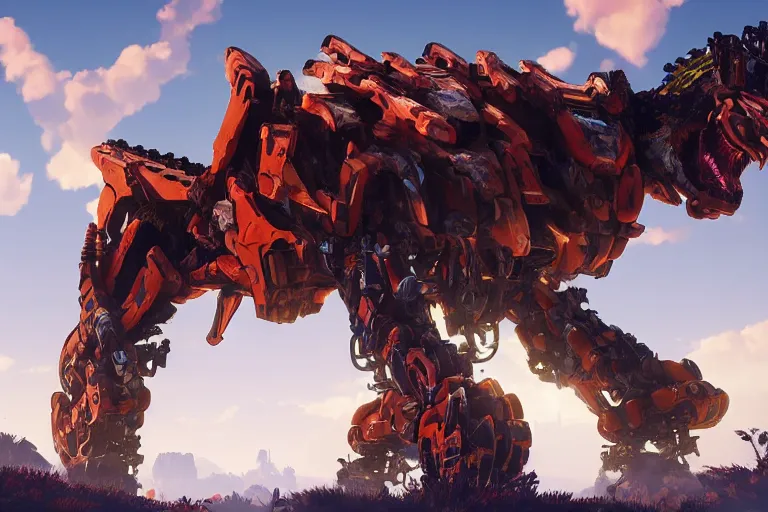 Image similar to fireclaw machine mecha animal beast robot of horizon forbidden west horizon zero dawn bioluminiscence global illumination ray tracing hdr fanart arstation by sung choi and eric pfeiffer and gabriel garza and casper konefal