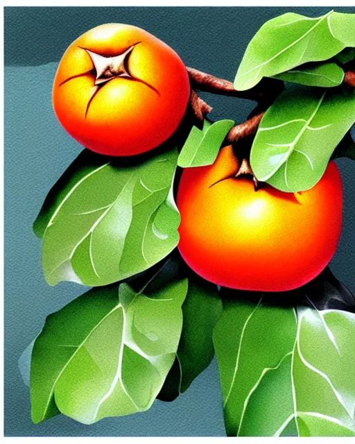 Prompt: persimmon illustration detailed, by alba ballesta gonzalez
