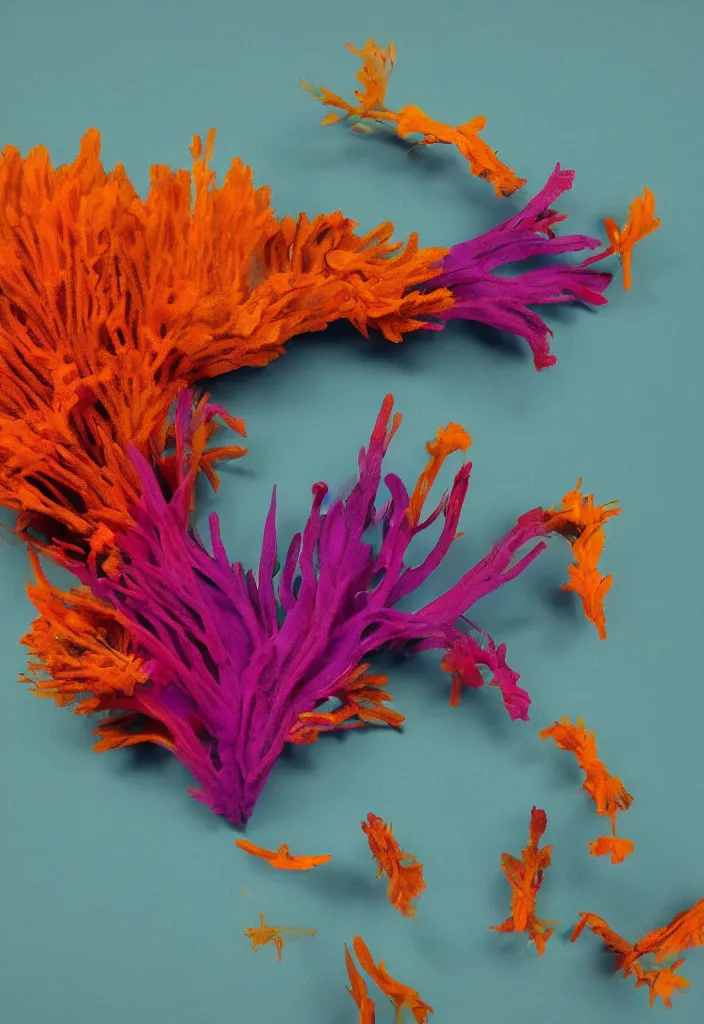 Prompt: vibrant complementary colors. a minimal sculpture of a Nudibranch made out of nudibranch by antonio canova. dried wild flowers and tropical sea slugs. jeremy geddes. complementary color scheme, rendered in octane, smooth gradients