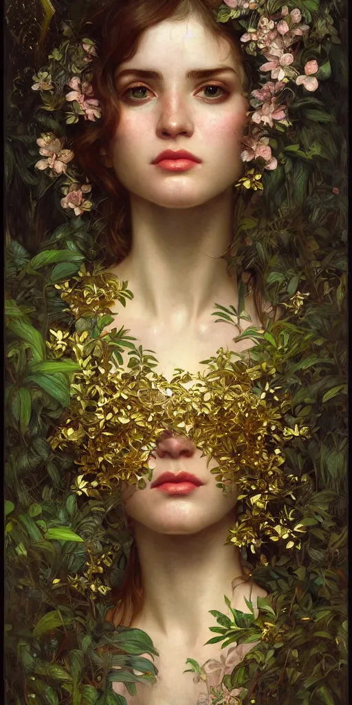 Image similar to hyper realistic photographer looking through a vintage medium format camera, design on white background, beautiful details, lush foliage cyberpunk, gold, drawn by john singer sargent, tom bagshaw, norman rockwell, alphonso mucha, lolish, trending on artstation