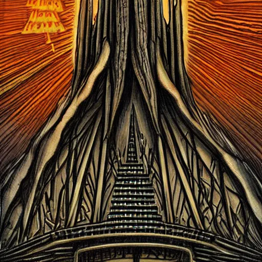 Prompt: barad - dur in the style of h. r. giger