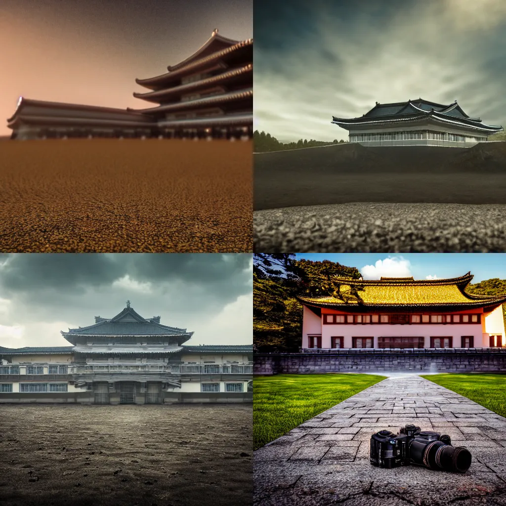 Prompt: imperial palace on holy terra, ultra realistic photograph, cinematic lighting, on the ground, focus blur