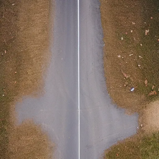 Prompt: topdown fotage of an old abandoned road