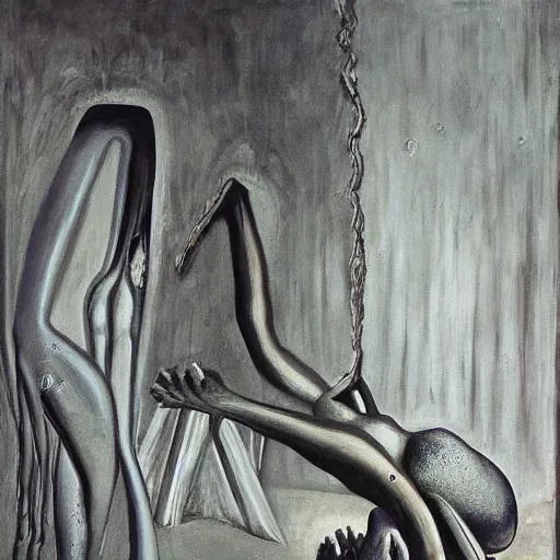 Prompt: concrete limbo and scratched dreams, a painting by h. r giger