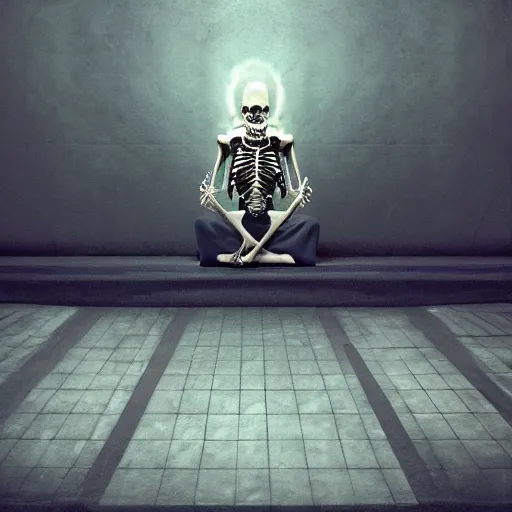 Image similar to dark god sit on the tron, surreal, night, death, fear, 4 k resolution, caravaggio, hyperrealism, detailed and intricate environment, skeleton