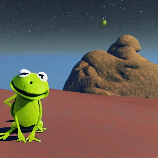 Image similar to kermit the frog in no man's sky