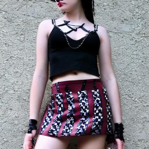 Image similar to teenage goth girl in mini skirt and crop top, intricate, extremely detailed, modeling photography, teen, tyftt, prime