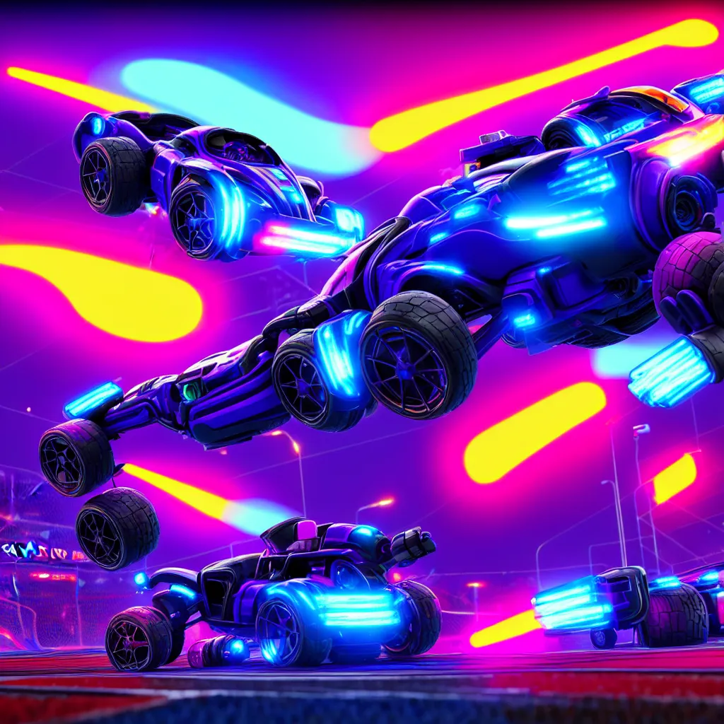 Image similar to rocket league octane, 4 k render, cinema 4 d, hyper realistic, cyberpunk neon lighting,