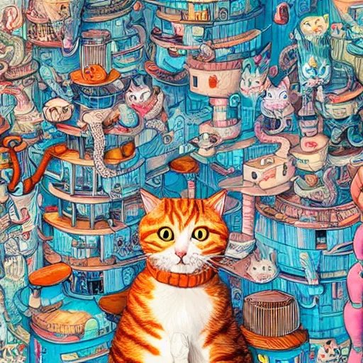 Image similar to crazy cat house, extremely detailed, sharp focus, wide view, full body shot, smooth, digital illustration, by james jean, by rossdraws, frank franzzeta, sakimichan