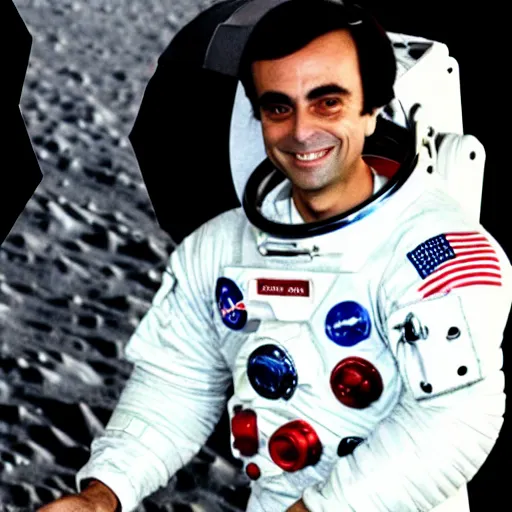 Image similar to carl sagan dressed in an astronaut suit on the moon