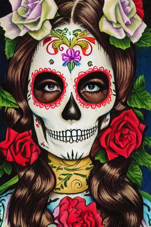 Image similar to Illustration of a sugar skull day of the dead girl, art by john philip falter