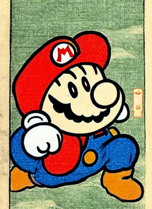 Image similar to super mario as a yokai illustrated in the style of kawanabe kyosai and toriyama sekien