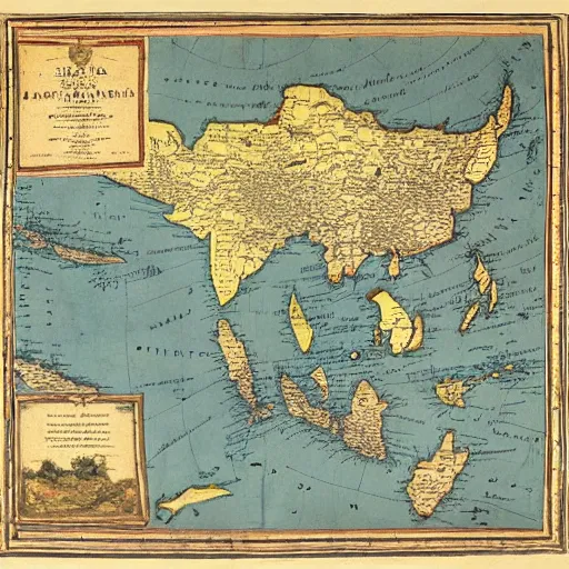 Image similar to map of mainland southeast asia, 1 7 th century, high accuracy, based on geographical map,